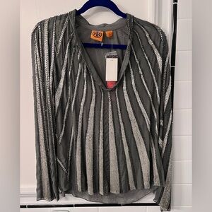 NWT Tori Burch Sequin Gray Silver Top